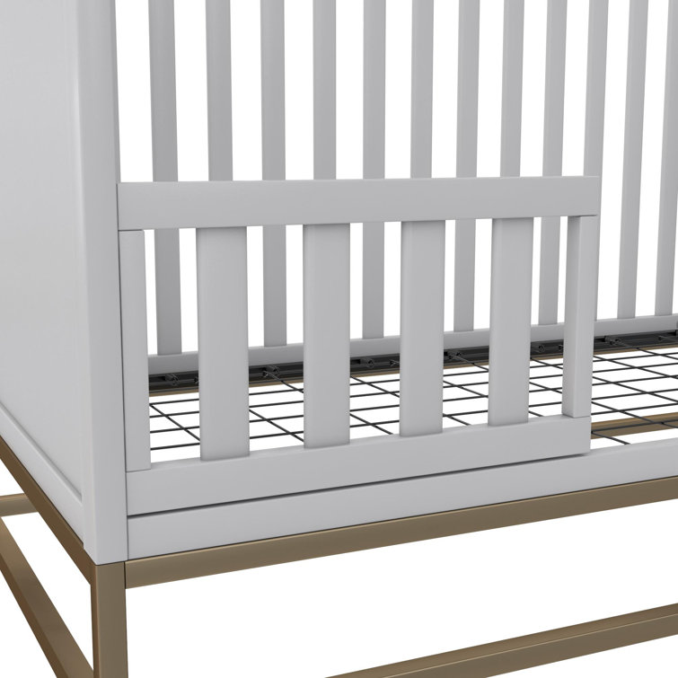 Dove Gray 3-in-1 Convertible Wood Crib with Gold Metal Base