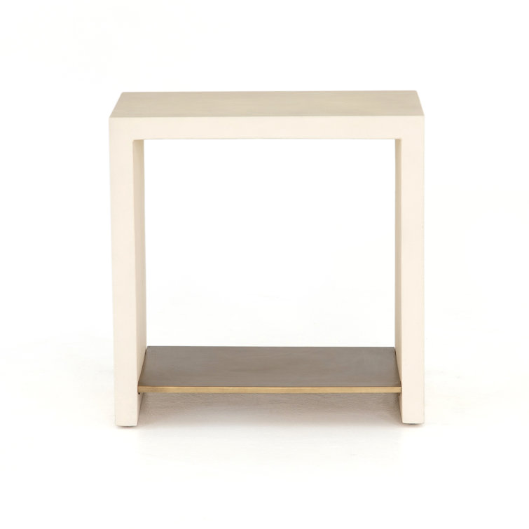 Elegant Cream Stone and Metal Rectangular End Table