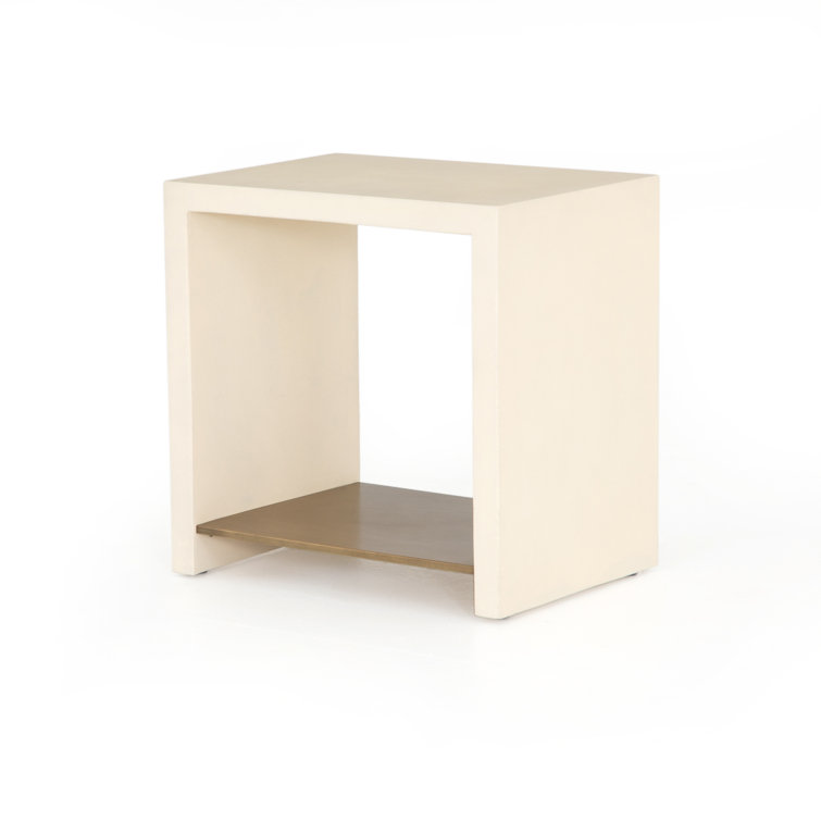 Elegant Cream Stone and Metal Rectangular End Table