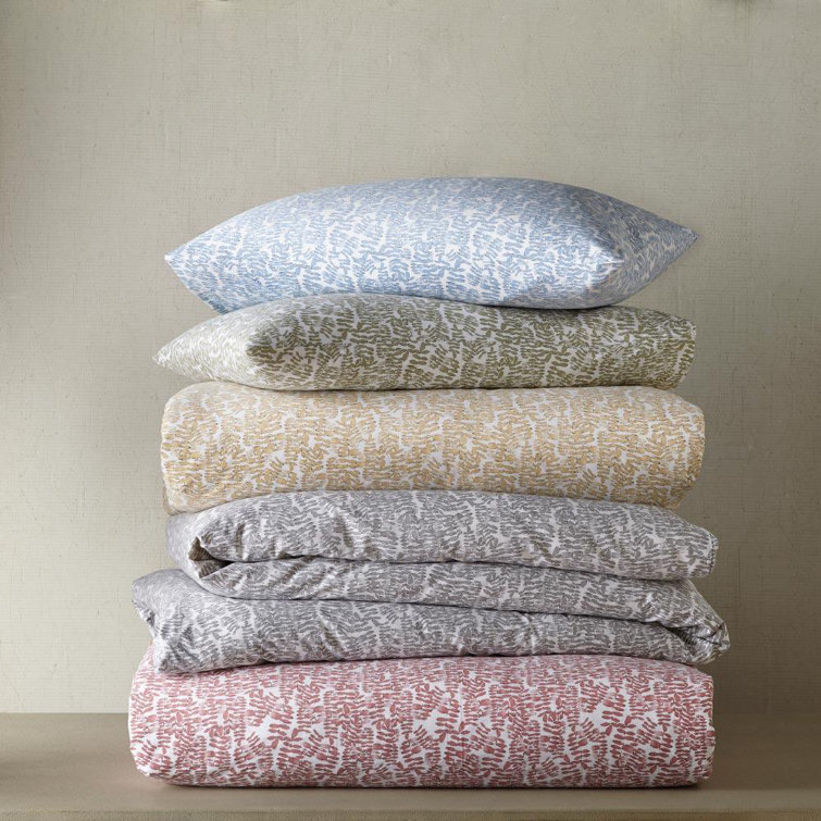 Olive and White Cotton Percale Queen Duvet Cover