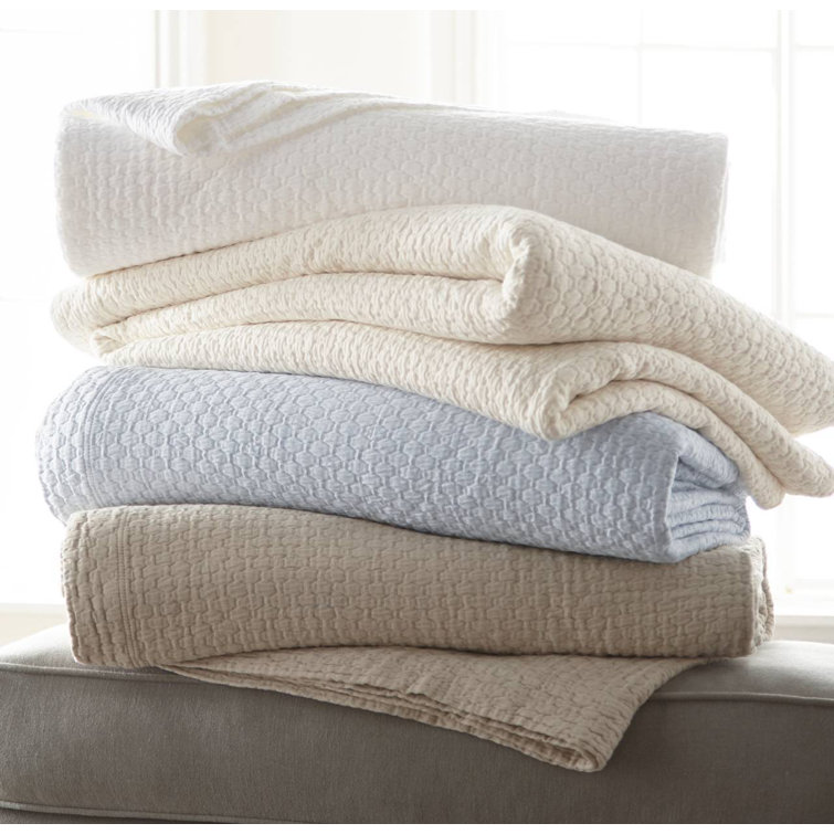Linen Twin Cotton Matelassé Basket Weave Coverlet