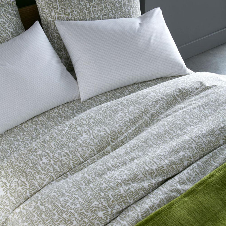 Olive and White Cotton Percale Queen Duvet Cover