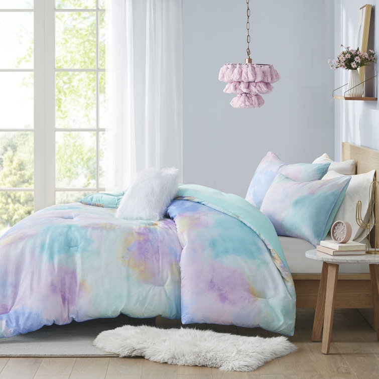 Aqua Watercolor Tie Dye Full Microfiber Comforter Set