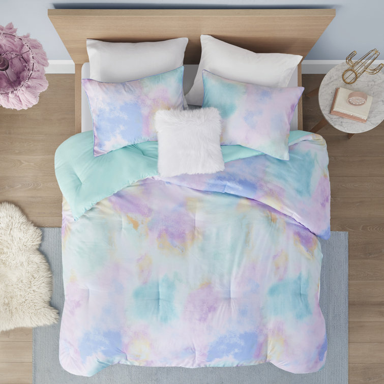 Aqua Watercolor Tie Dye Full Microfiber Comforter Set