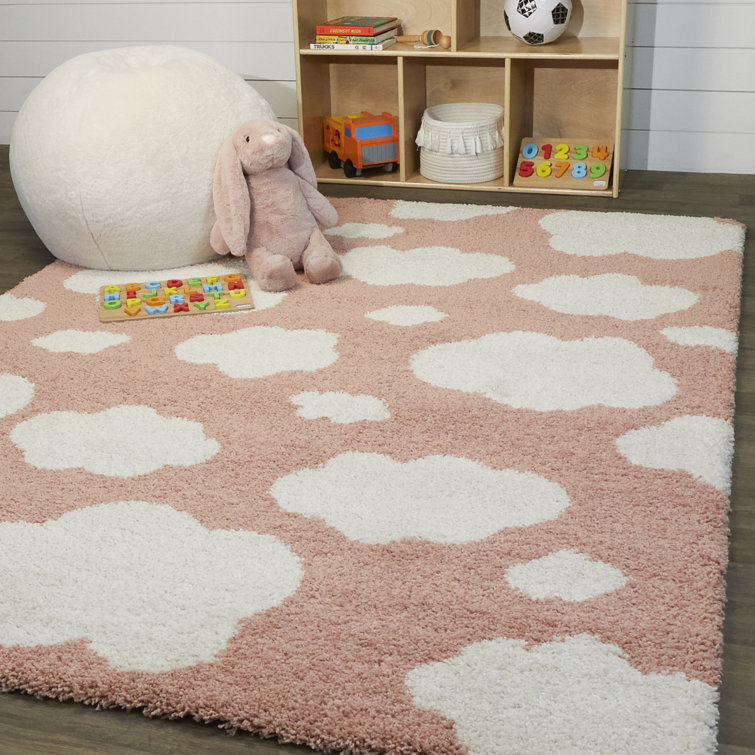 Ivory and Pink Cloud Shag Rectangular Area Rug