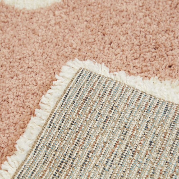 Ivory and Pink Cloud Shag Rectangular Area Rug