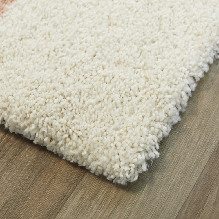 Ivory and Pink Cloud Shag Rectangular Area Rug