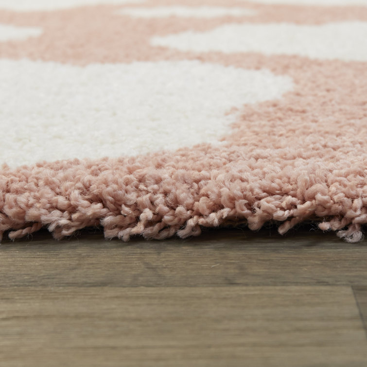 Ivory and Pink Cloud Shag Rectangular Area Rug