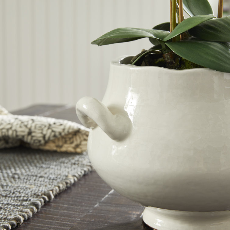 Small White Ceramic Footed Cachepot Planter