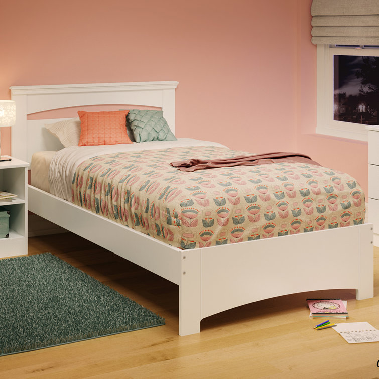 Pure White Twin Platform Bed with Drawer and Headboard