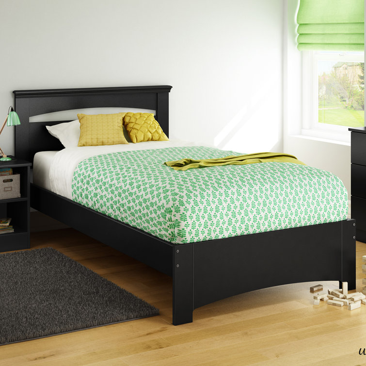 Black Twin Wood Platform Bed with Headboard and Drawer
