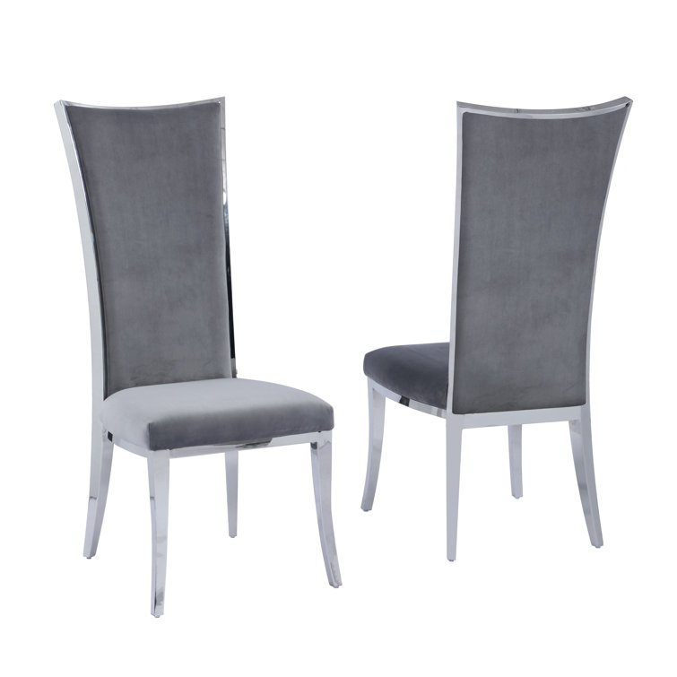 Elegant High-Back Gray Faux Leather Side Chair with Stainless Steel Frame