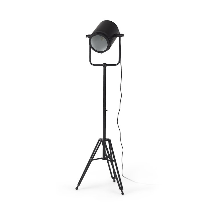 Black Metal Tripod Floor Lamp with Frosted Glass Shade