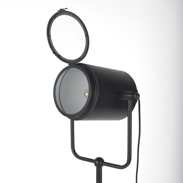 Black Metal Tripod Floor Lamp with Frosted Glass Shade