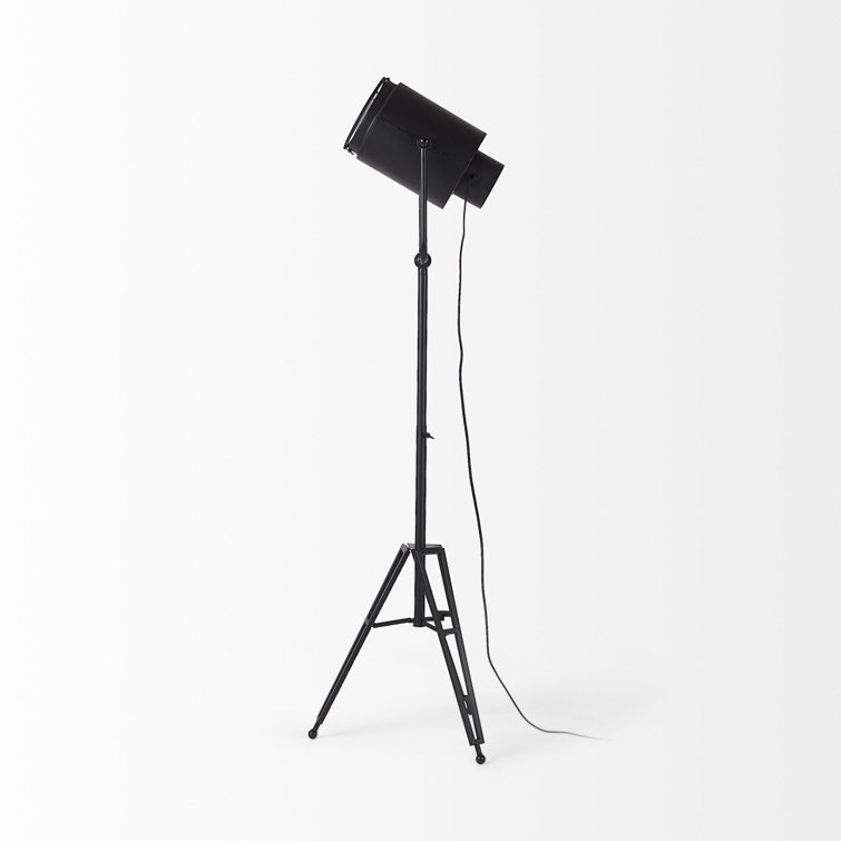Black Metal Tripod Floor Lamp with Frosted Glass Shade