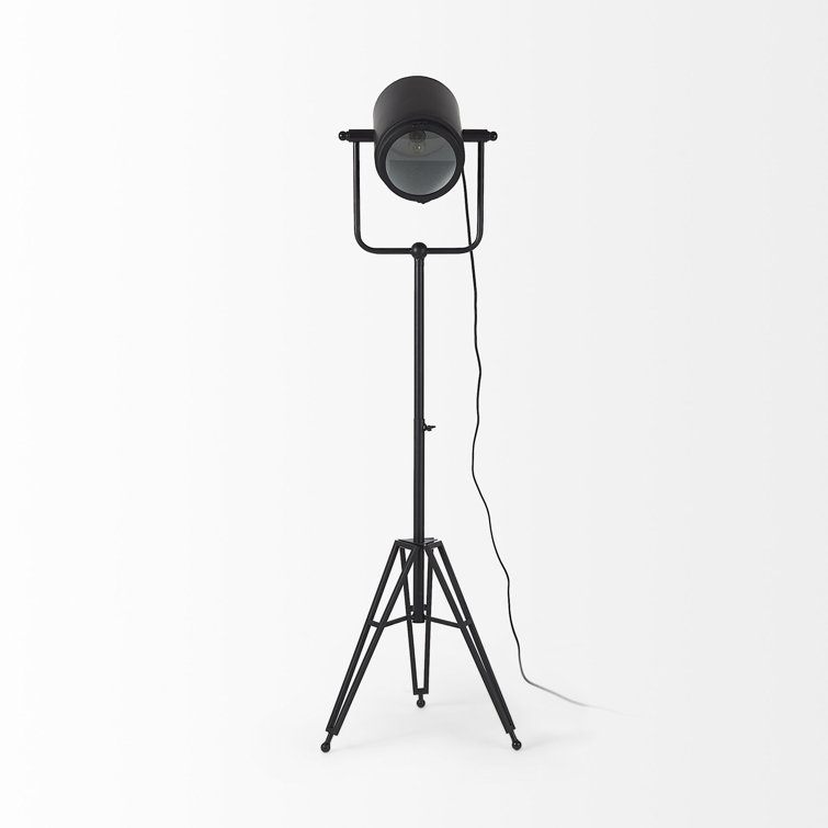 Black Metal Tripod Floor Lamp with Frosted Glass Shade