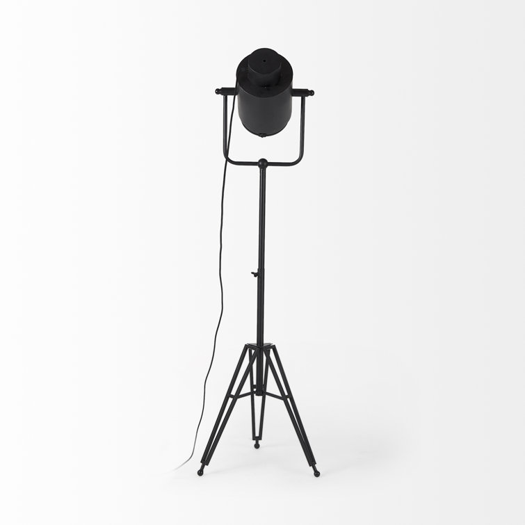 Black Metal Tripod Floor Lamp with Frosted Glass Shade