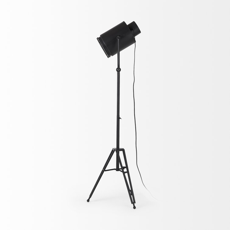 Black Metal Tripod Floor Lamp with Frosted Glass Shade