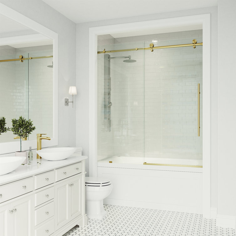 Elan E-Class 56-60" Matte Gold Frameless Sliding Tub Door with Clear Glass
