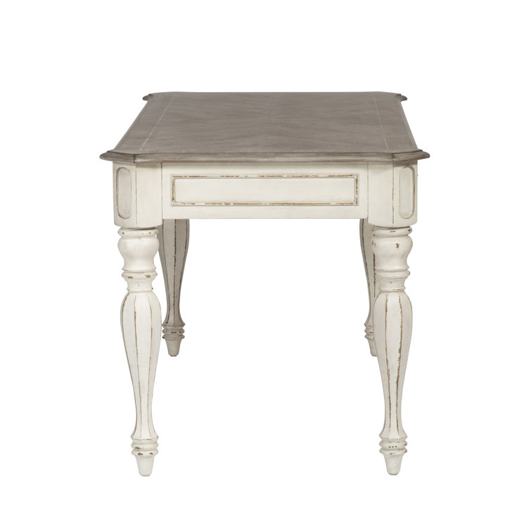 60" White Wood Home Office Desk with Drawers and Keyboard Tray