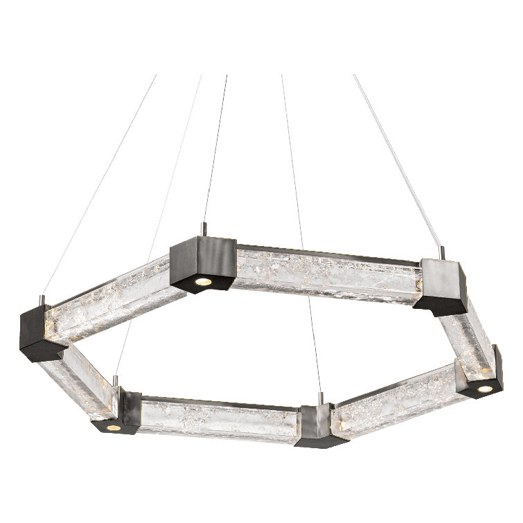 Axis Hexagonal Matte Black LED Chandelier with Artisan Glass