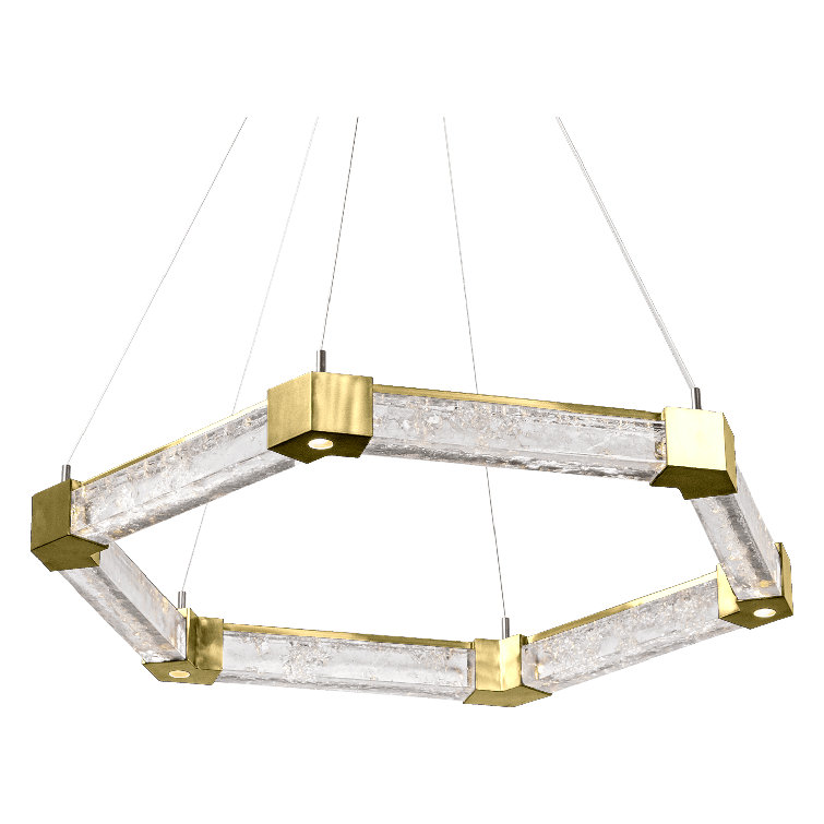Axis Hexagonal Matte Black LED Chandelier with Artisan Glass