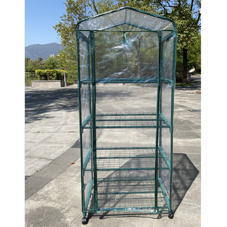Green 4-Tier Portable Mini Greenhouse with Clear PVC Cover