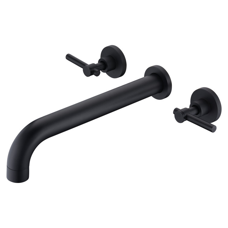 Matte Black Solid Brass High Flow Wall-Mount Tub Filler with Dual Lever Handles