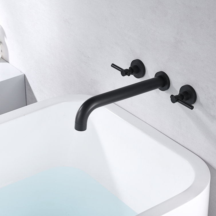 Matte Black Solid Brass High Flow Wall-Mount Tub Filler with Dual Lever Handles