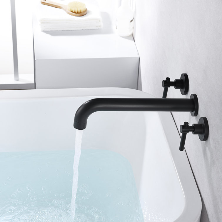 Matte Black Solid Brass High Flow Wall-Mount Tub Filler with Dual Lever Handles