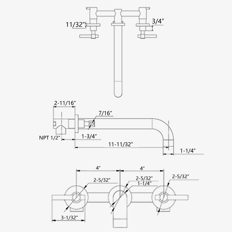 Brushed Nickel Wall Mount Tub Filler Faucet with Long Spout