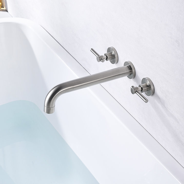 Brushed Nickel Wall Mount Tub Filler Faucet with Long Spout