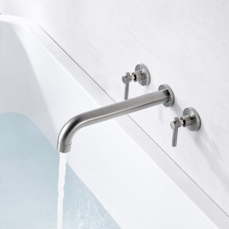 Brushed Nickel Wall Mount Tub Filler Faucet with Long Spout