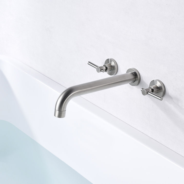 Brushed Nickel Wall Mount Tub Filler Faucet with Long Spout