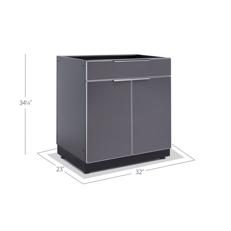 Slate Gray 32-Inch Aluminum Outdoor Bar Cabinet with Soft-Close Drawer