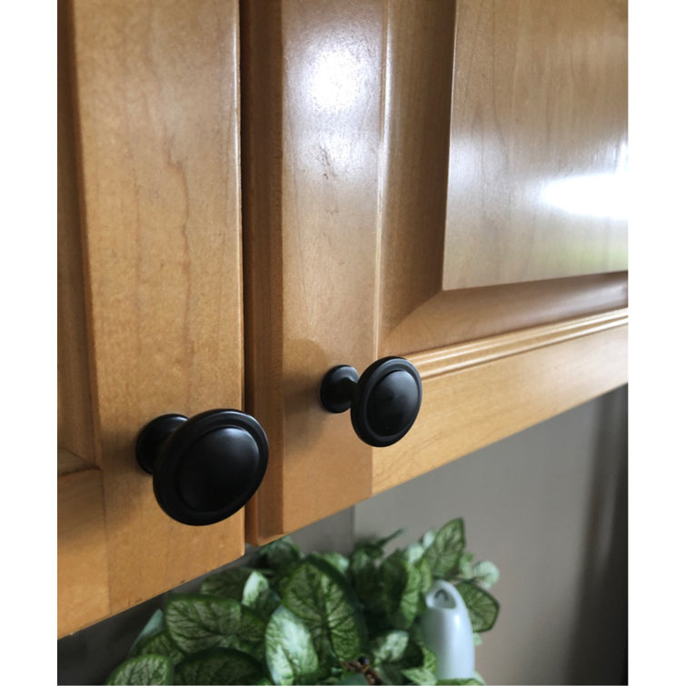 Matte Black Round Zinc Alloy Cabinet Knob with Mounting Hardware
