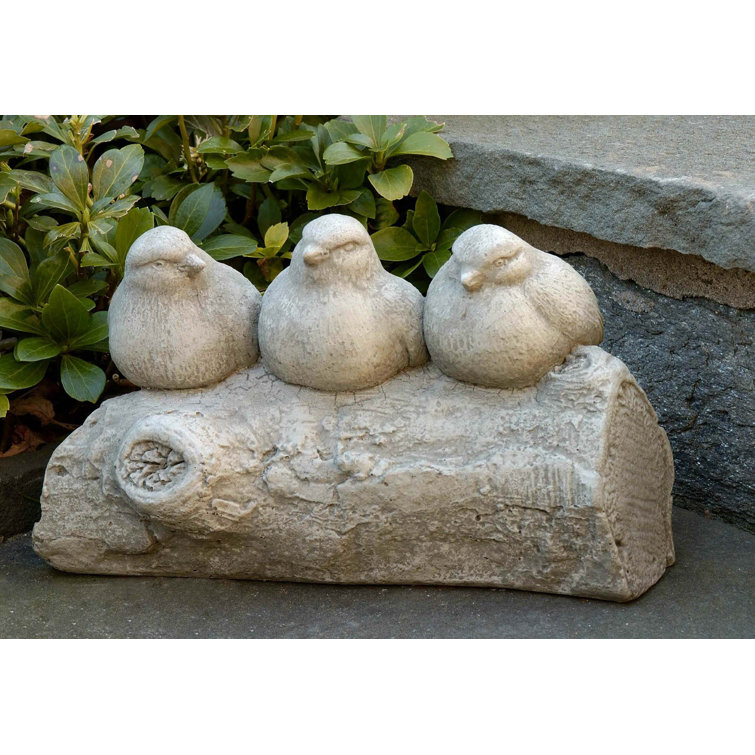 Greystone Concrete Three Birds on Log Garden Statue