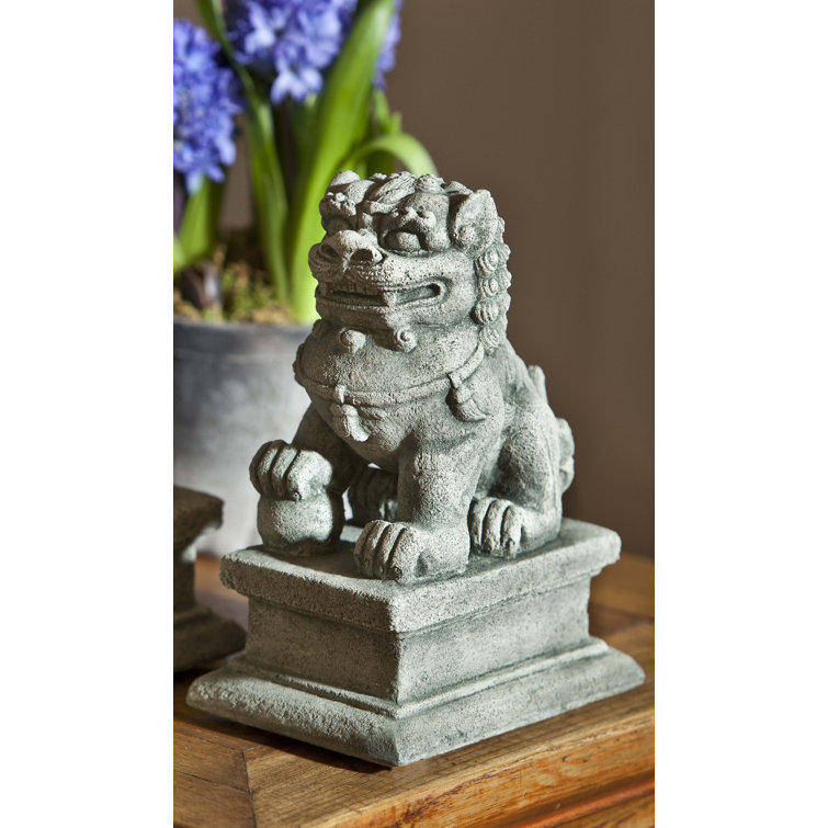 Verde Hand-Stained Cast Stone Foo Dog Statue