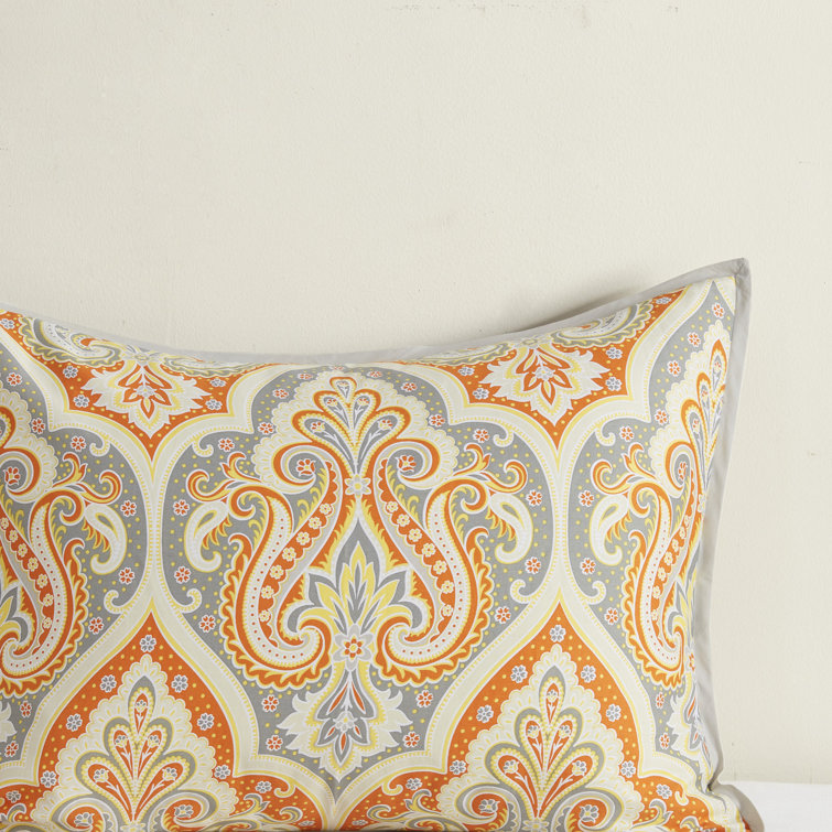 King White and Orange Cotton Comforter Set with Shams