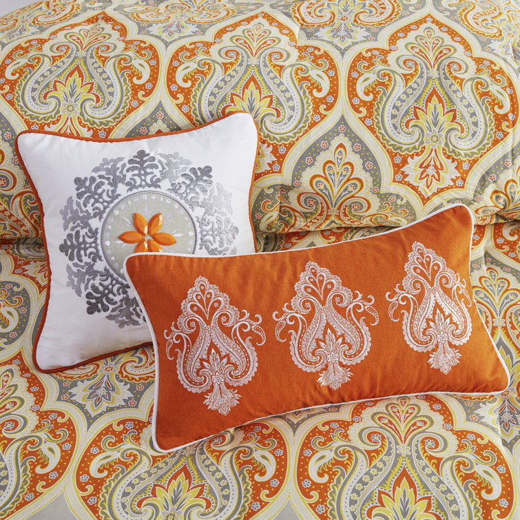 King White and Orange Cotton Comforter Set with Shams