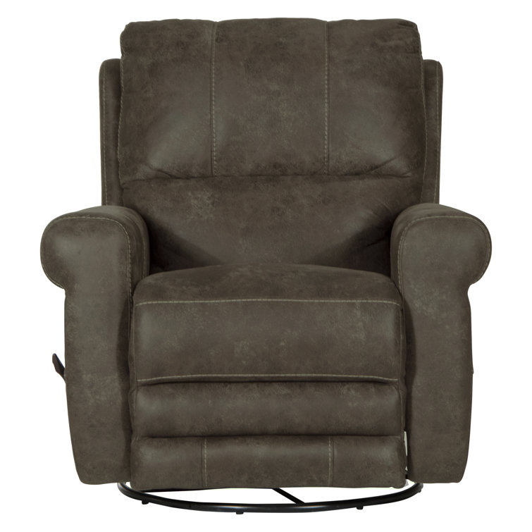 Maddie Ash Swivel Recliner in Gray Faux Leather with Memory Foam