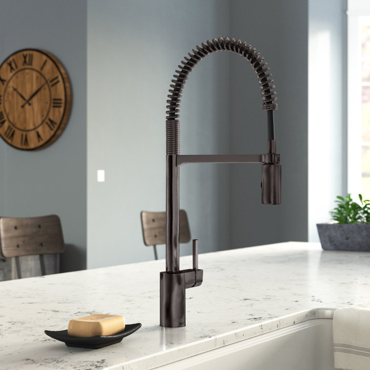 Black Stainless Steel Single Handle Spring Kitchen Faucet with Pull-Down Spray