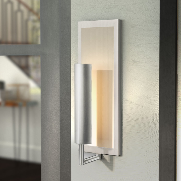 Mila Brushed Steel 15" Wall Sconce with White Opal Glass