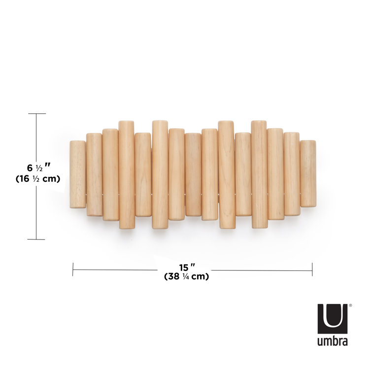 Beveled Pine Wood Wall Art with 5 Flip-Down Hooks