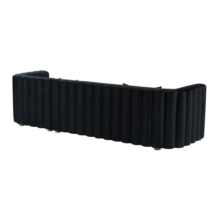 Callie Black Velvet Scalloped Tufted L-Sectional with Pine Frame