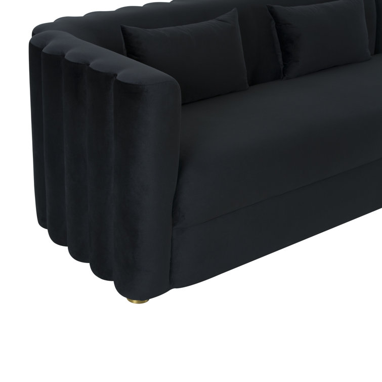 Callie Black Velvet Scalloped Tufted L-Sectional with Pine Frame