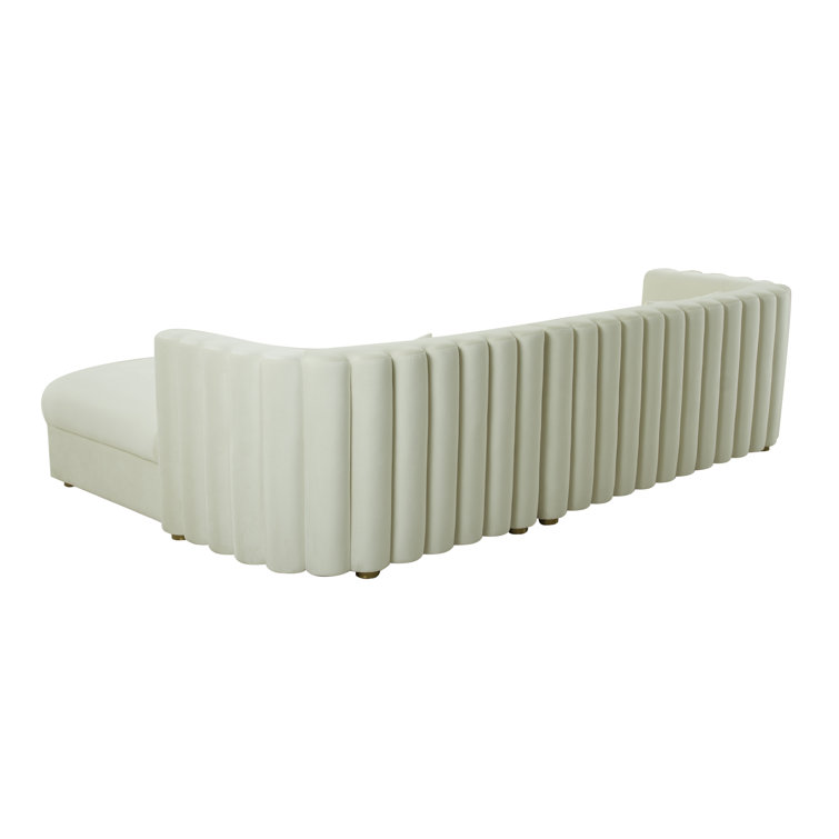 Callie Cream Velvet Curved Sectional Sofa with Scalloped Tufted Back