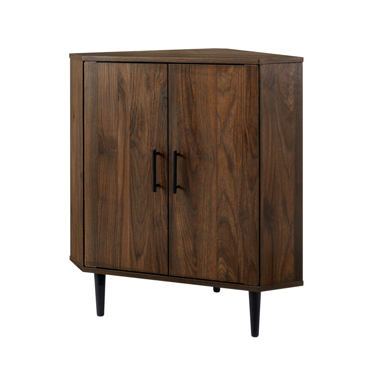 Dark Walnut 2-Door Corner Accent Cabinet with Adjustable Shelving