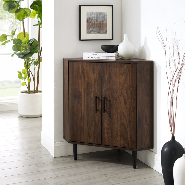 Dark Walnut 2-Door Corner Accent Cabinet with Adjustable Shelving