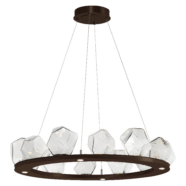 Elegant Bronze 37.4" LED Crystal Gem Ring Chandelier